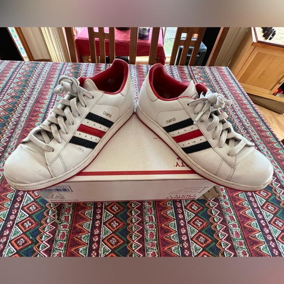 Adidas Campus white with red and blue stripes and red sole - Picture 3 of 10